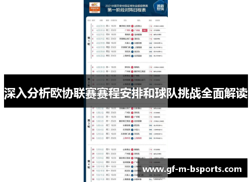 深入分析欧协联赛赛程安排和球队挑战全面解读